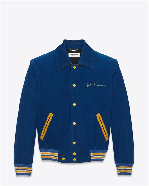 ysl je t aime|Saint Laurent Blue Je T'aime Corduroy Teddy Jacket for men.